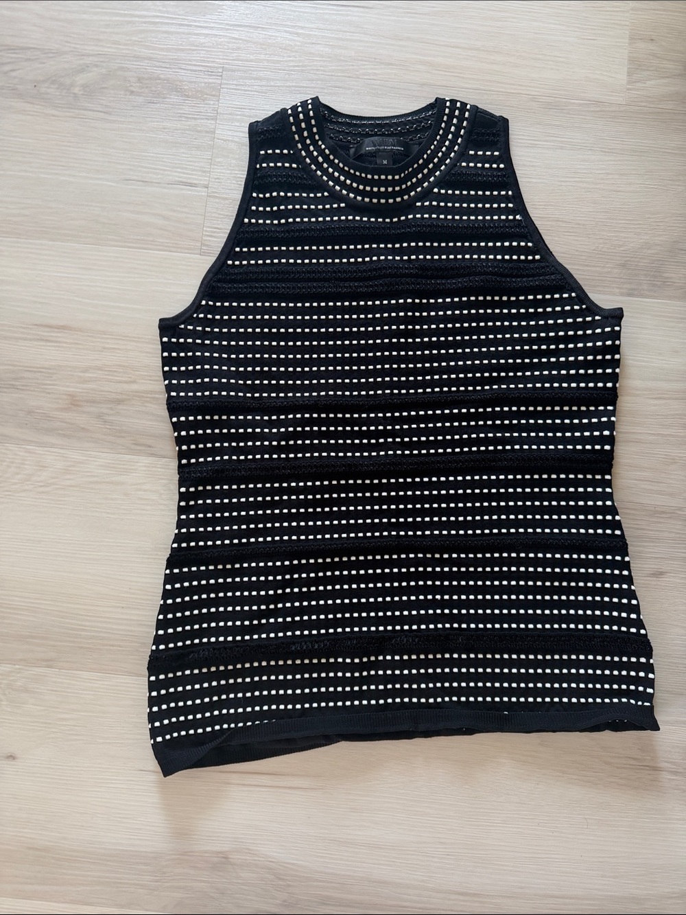 White House Black Market Black Knit Tank with White Dot Stripes
